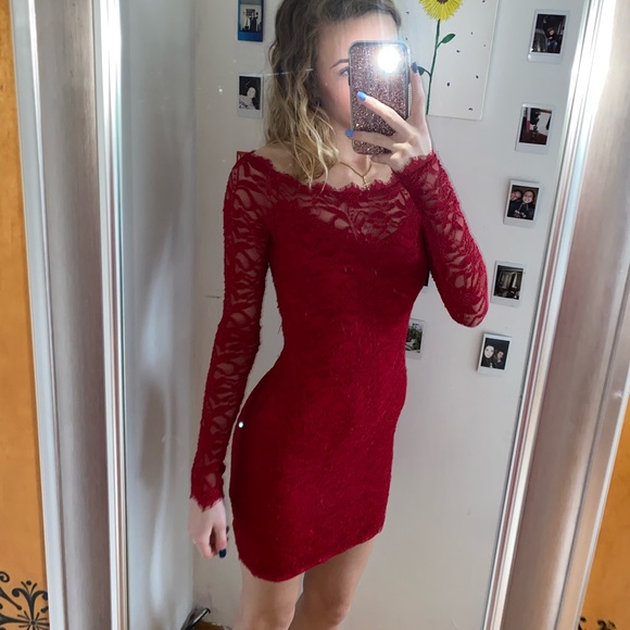 macy's red long sleeve dress